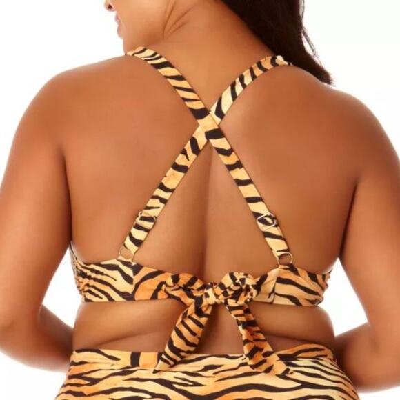 Salt + Cove Juniors Plus Size 0X Cross-Back Bra-Sized Bikini Top Animal Print - Picture 2 of 4